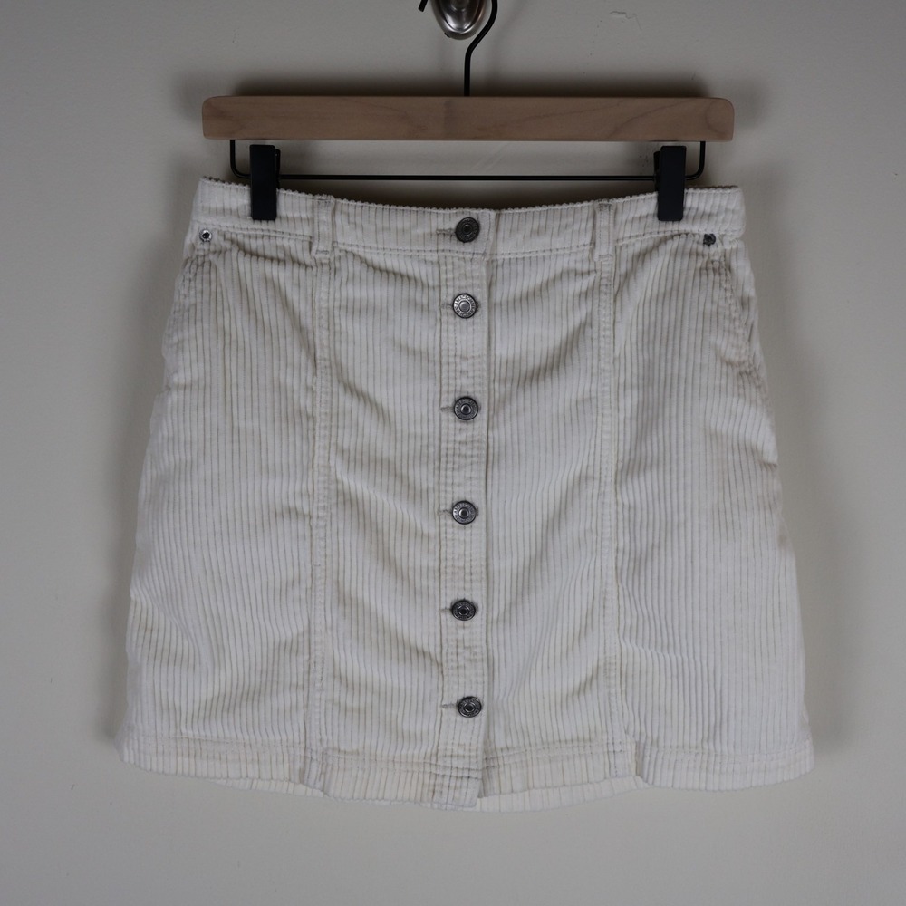 Abercrombie & Fitch Corduroy Mini Skirt Ivory Womens Medium Waist 29" Length 17"